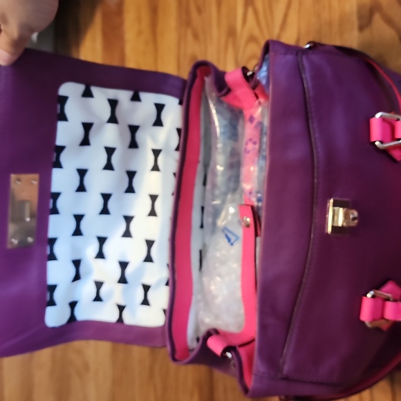 Like New Kate Spade Purple and Barbie Pink Satchel Crossbody Leather Bag - Picture 5 of 17